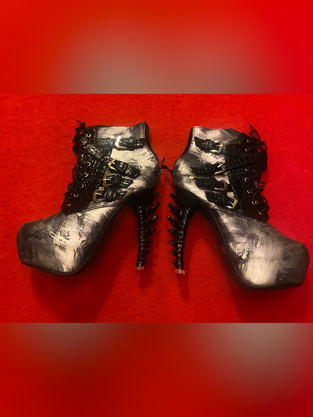 Dream Pairs Black and Gray - Spine Heeled Platform Ankle Boot With Buckles - Picture 2 of 6